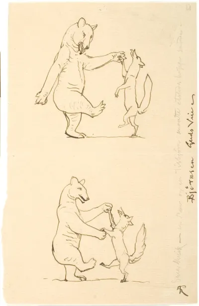 En isbjørn og en ræv, der danser sammen