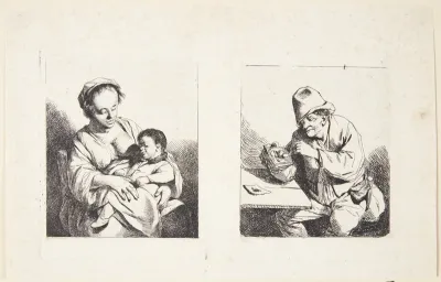 "En mor med sit barn" og "En bonde, der tænder sin pibe"