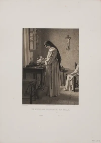 En nonne om morgenen i sin celle