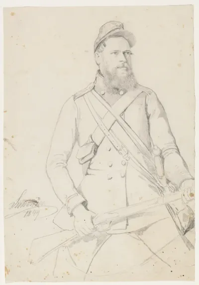 En soldat med fældet bajonet