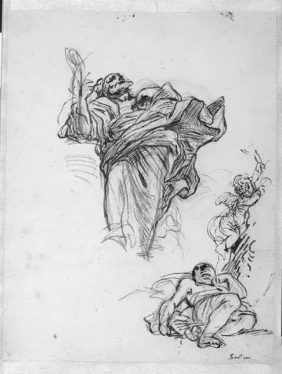 En stående mand og en tilbagelenet figur, med en putto