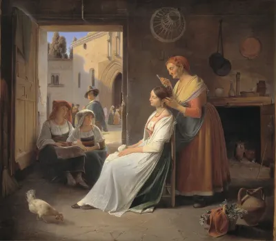 En ung italiensk kvinde, som smykkes af sin mor