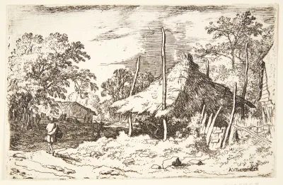 En vejfarende, der passerer en høbunke