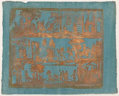 Endpaper with Scenes from the Life of a Knight