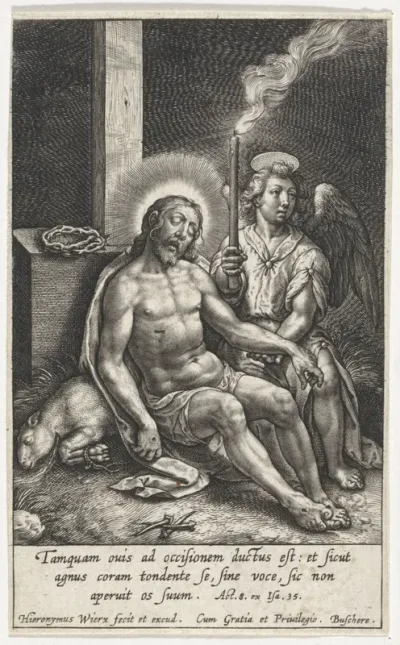 Engel beweent de gestorven Christus