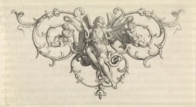 Engel kroont twee putti omgeven door ornamenten
