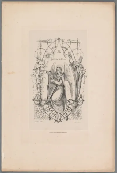 Engel met harp in ornamenteel kader
