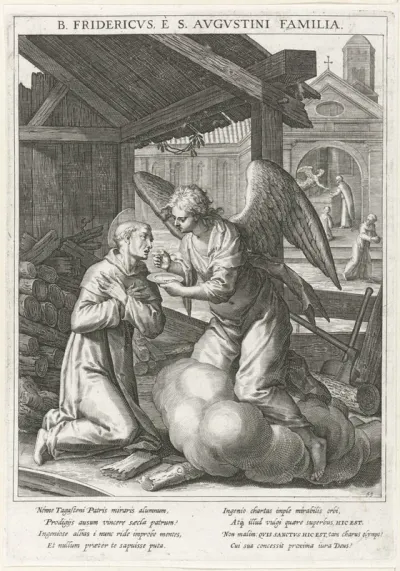 Engel rijkt de communie uit aan Fredericus van Regensburg