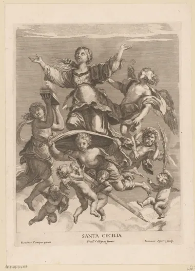 Engelen dragen de heilige Cecilia naar de hemel