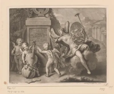 Engelen met muziekinstrumenten bij een monument
