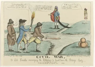 Engelse spotprent op de Nederlandse burgertwisten, 1787