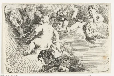 Engeltjes in wolken spelend