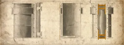 Engineering: a cylindrical tank, section, front and side elevations