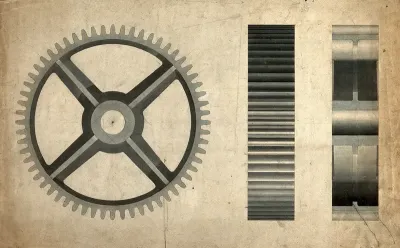 Engineering: a large cogwheel, front and side elevations