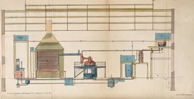 Engineering: a steam-engine, showing the water-supply and condensing chamber