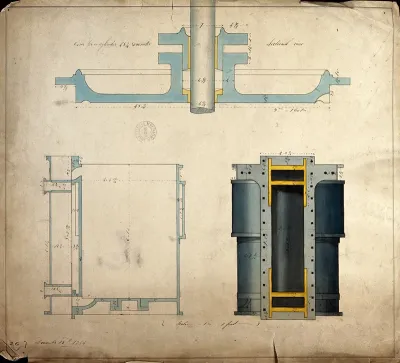 Engineering: a valve guide or casing [?], sectional views