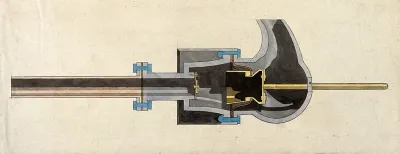 Engineering: a valve or tap, with a spout, in section