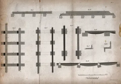 Engineering: different types of railway track in plan and side elevation