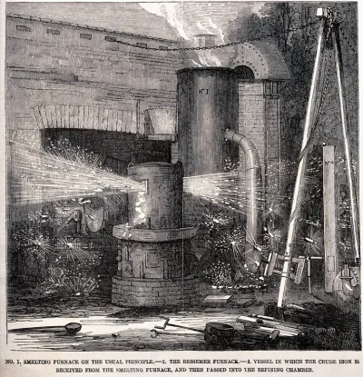 Engineering: the Bessemer smelting furnace installed at Baxter House, St Pancras Road, London