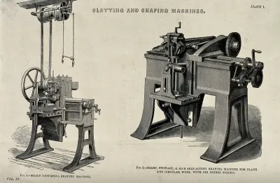 Engineering: three-quarter views of two milling machines