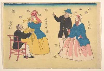 English and Russian Couples — Utagawa Yoshitora Kanvas Tablo