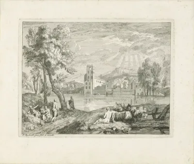 Enige figuren bij een rivier