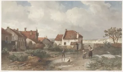 Enige huizen aan de rand van een dorp in de duinen
