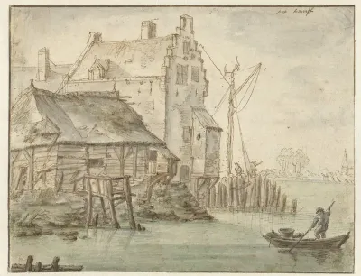 Enige huizen aan een rivier