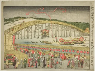 Enjoying the Evening Cool at Ryôgoku Bridge in Edo (Edo Ryogokubashi yusuzumi no kei)