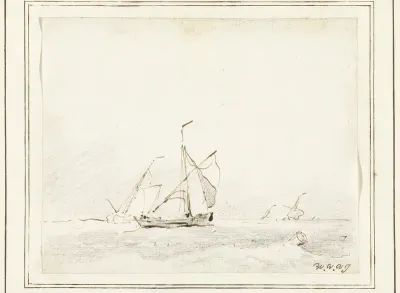 Enkele kleine vaartuigen op zee