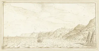 Enkele schepen voor de kust gelegen