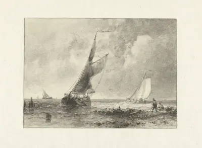 Enkele zeilschepen voor de kust