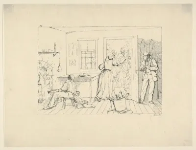 Enslaved Women Concealing their Master from a Search Party (from Confederate War Etchings)
