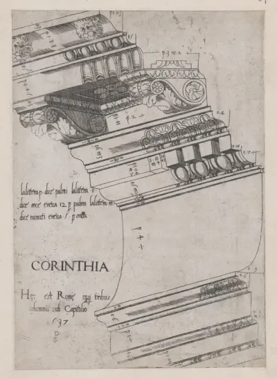 Entablature from the Temple of Vespasian, Rome, from "Speculum Romanae Magnificentiae"