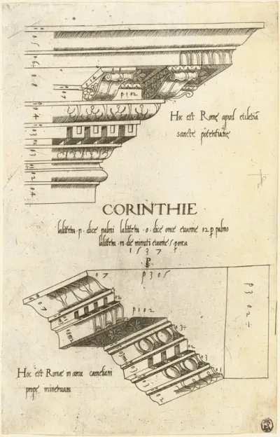 Entablatures from Santa Pudenziana and the Arch of Camigliano, Rome
