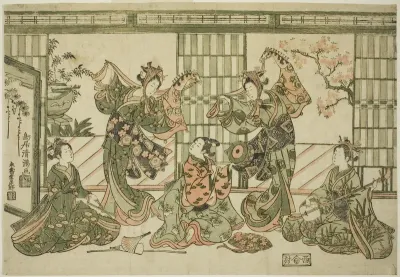 Entertainers performing the hobby-horse dance