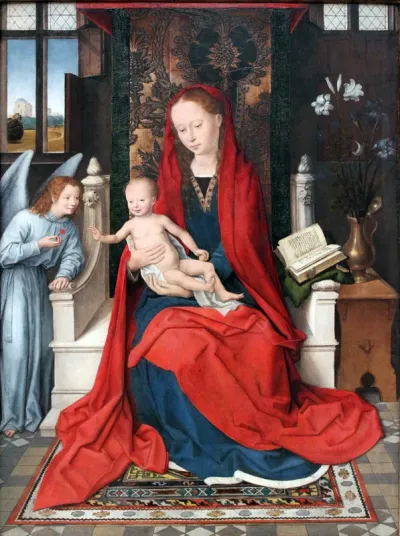 Enthroned Madonna and Child with Angel