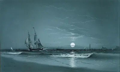 Entrance to Harbor—Moonlight
