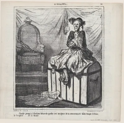 Entrusted with guarding the Insignia of Wallachian sovereignty until the forthcoming election: the throne, the sceptre ... and the trunk., from 'News of the day,' published in Le Charivari, March 30, 1866