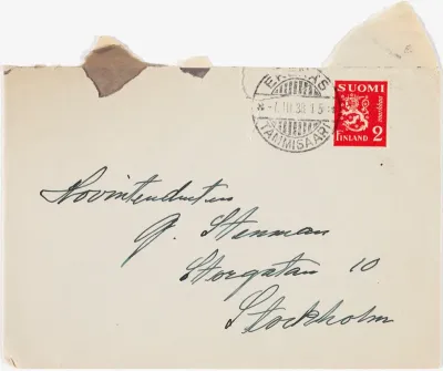 Envelope adressed to Gösta Stenman [07.03.1938]