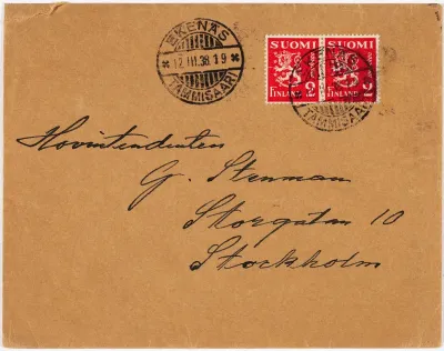 Envelope adressed to Gösta Stenman  [12.03.1938]