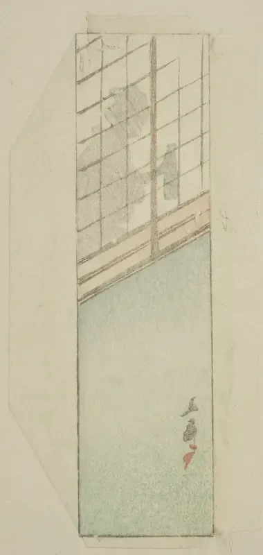 Envelope of woman behind sliding screens