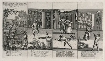 Episodes in the pantomime Harlequin skeleton