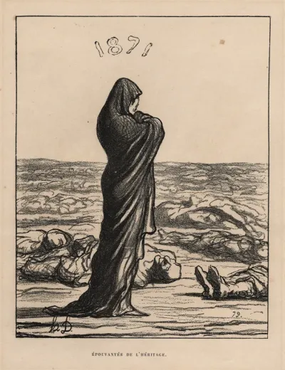 Epouvantee de l'heritage. (Appalled at the consequences of war.) from Album du Siége