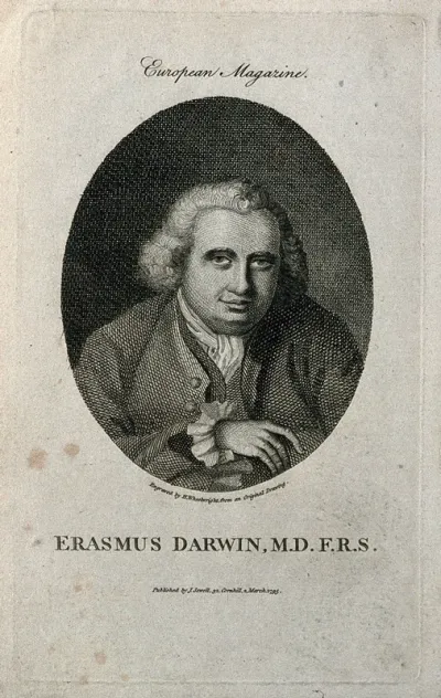 Erasmus Darwin. Line engraving by H. Wheelwright, 1795, after J. Wright, 1770