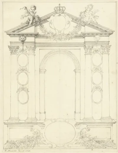 Ereboog met putti en guirlandes