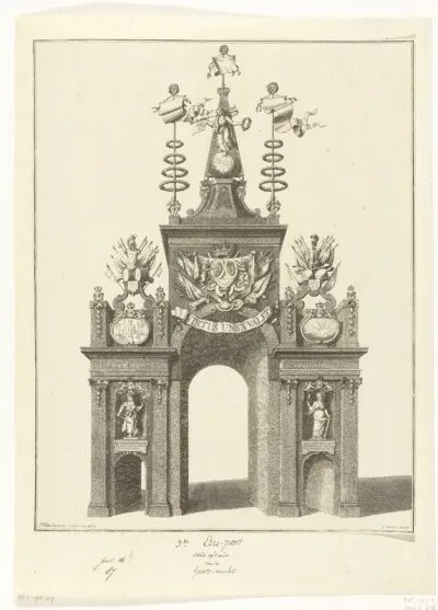 Erepoort aan de Grote Markt bij de intrede van Willem IV en zijn gemalin te Breda op 13 september 1737