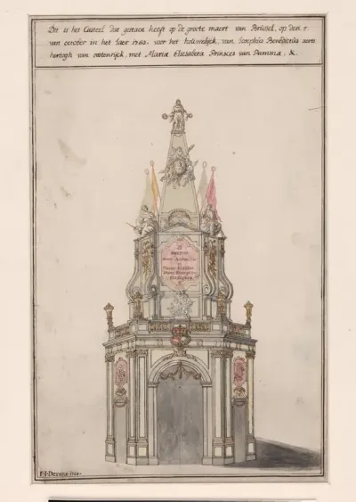 Erepoort te Brussel ter gelegenheid van het huwelijk van Jozef II en Maria Isabella van Parma, 1760