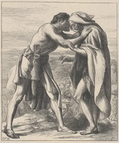 Esau Meeting Jacob, from "Dalziels' Bible Gallery"