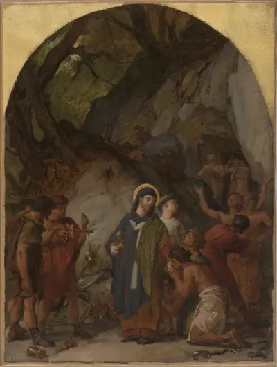 Esquisse pour l'église Saint-Ambroise : Saint Ambroise, évêque de Milan, livre les vases sacrés de son église pour racheter ses prisonniers